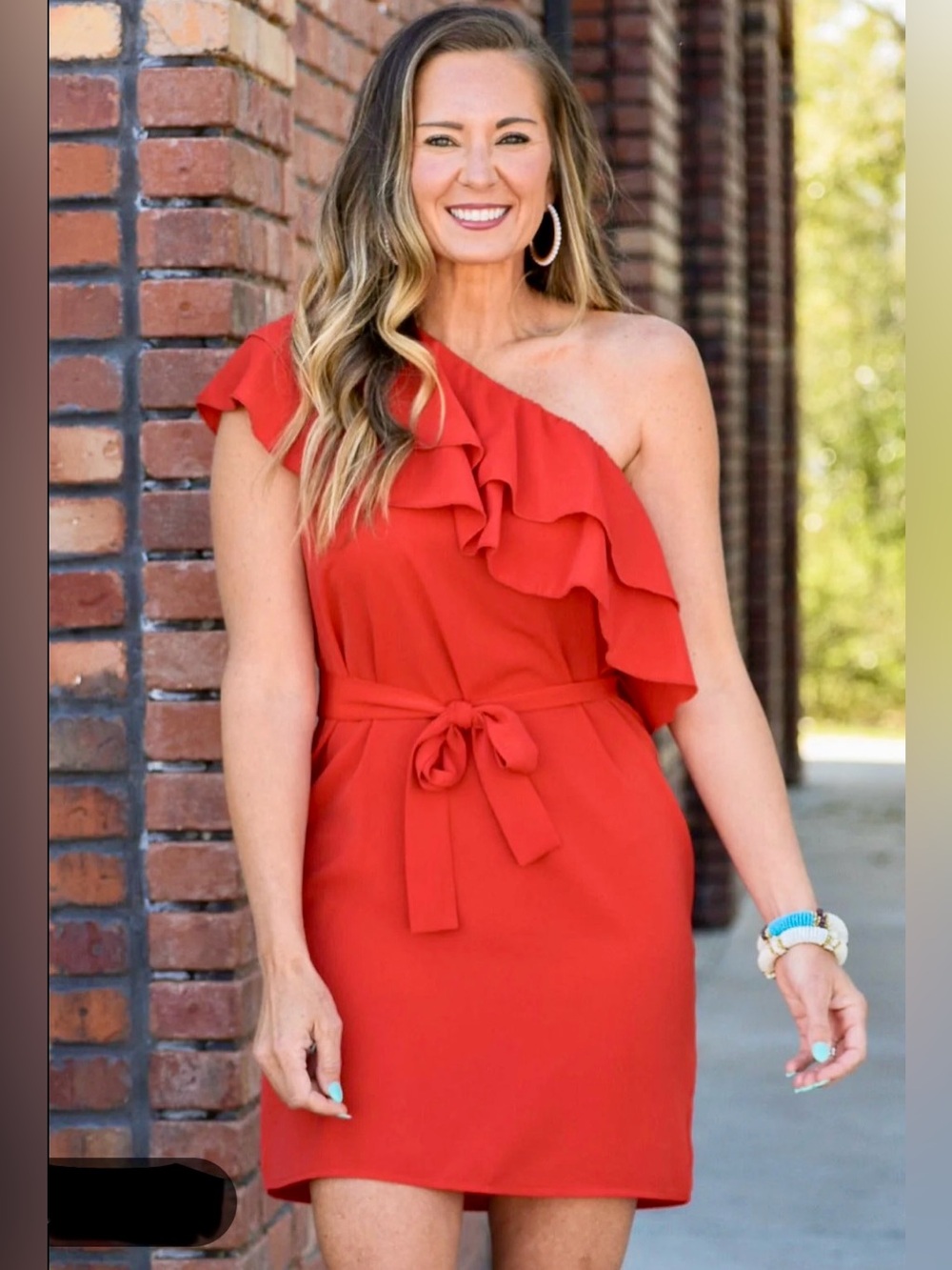 Banana Republic One Shoulder Ruffle Dress Orange Size 10